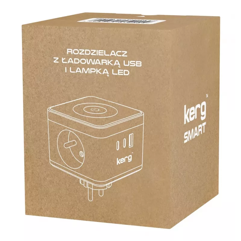 Maitinimo lizdas Kerg M02730 — 2 F tipo lizdai, 3 USB prievadai (USB-A + USB-C), 16A 250V~, 1,5 m laidas, baltas