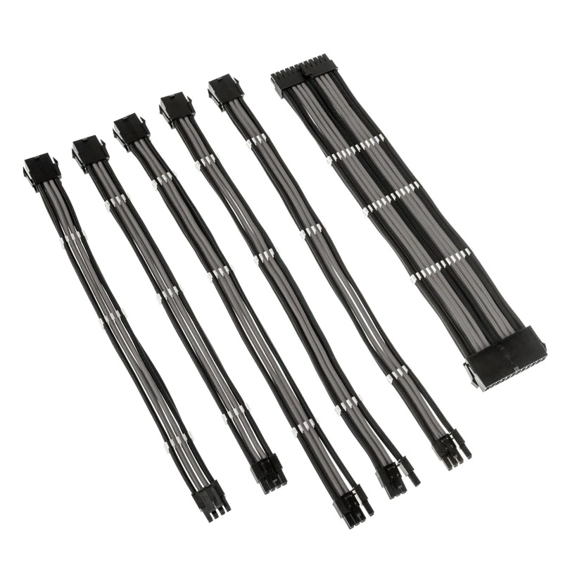 Kabelio ilginimo rinkinys Kolink Core Adept — pintas PET apvalkalas, variniai laidininkai, 300–350 mm ilgiai, 6 vnt. rinkinys