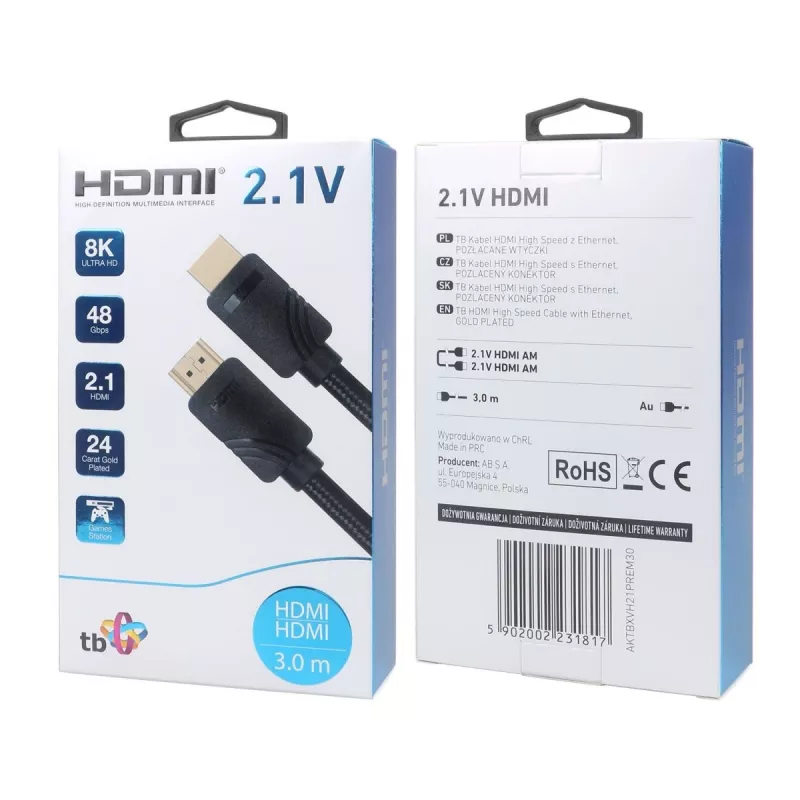 HDMI 2.1 premium laidas 3 m 8K juodas, skirtas žaidėjams