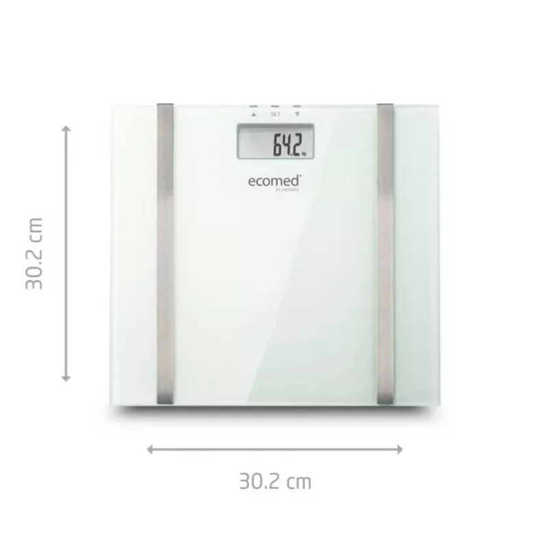 Ecomed BS-70E stačiakampės formos baltos spalvos elektroninės asmeninės svarstyklės