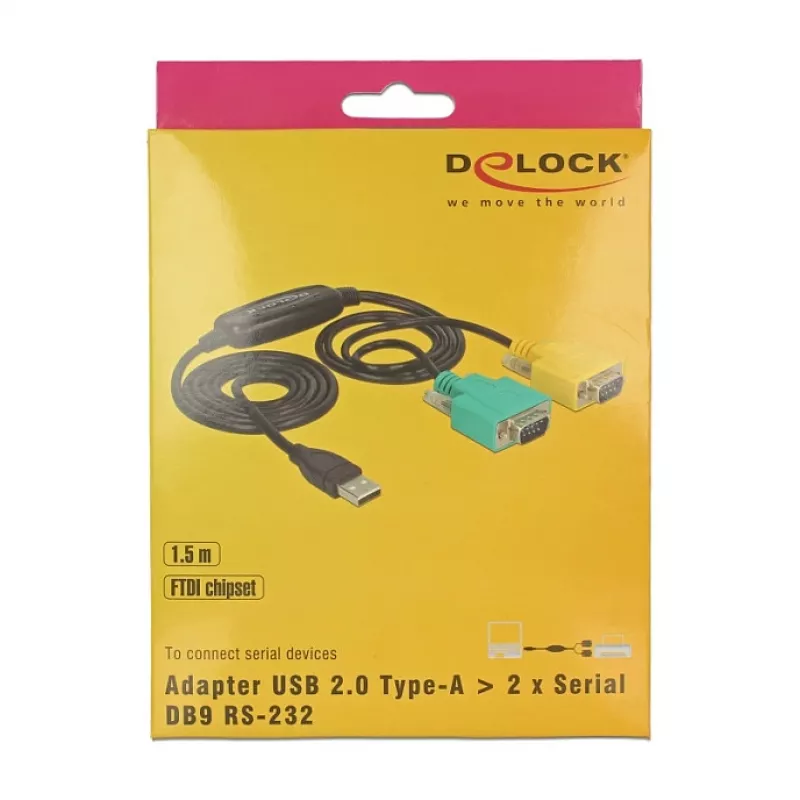 Serijinis kabelis DeLOCK 63466 USB Type-A DB-9 1,5 m juodas žalias geltonas