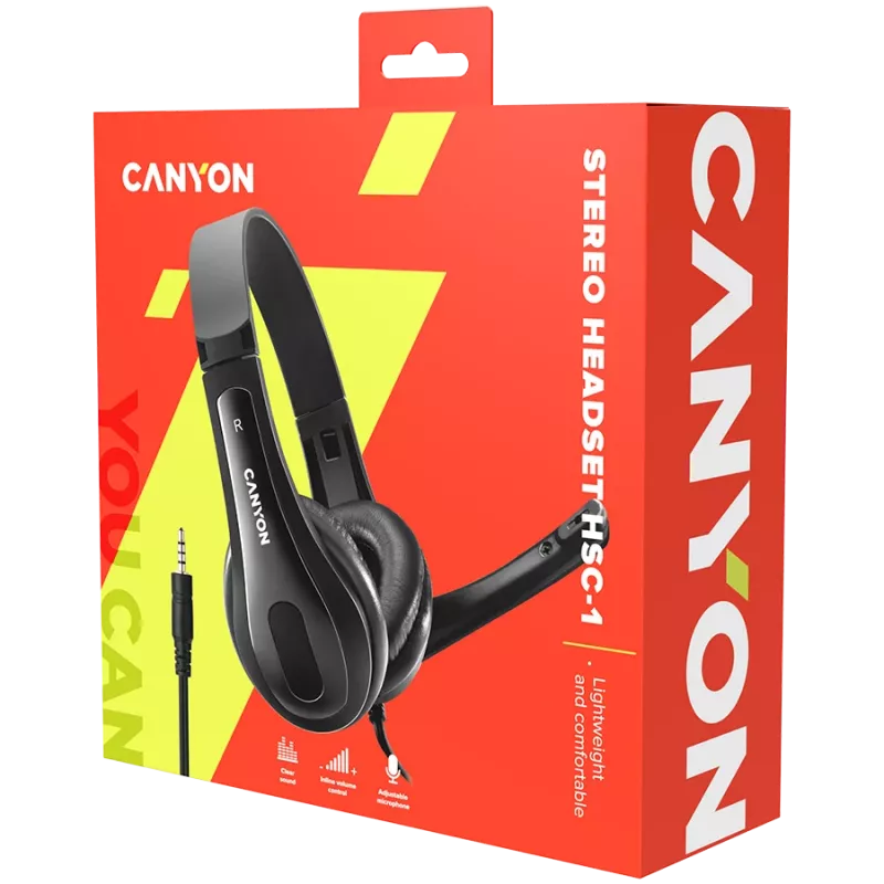CANYON PC ausinės HSC-1 PC Mic plokščias 2m Juoda