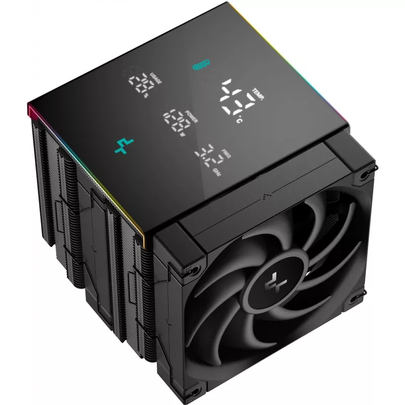 Oro aušintuvas DeepCool AK620 Digital PRO — 120 mm ventiliatorius, 1750 RPM, 25 dB, 12 V, tinkamas LGA1700/AM5, juodas