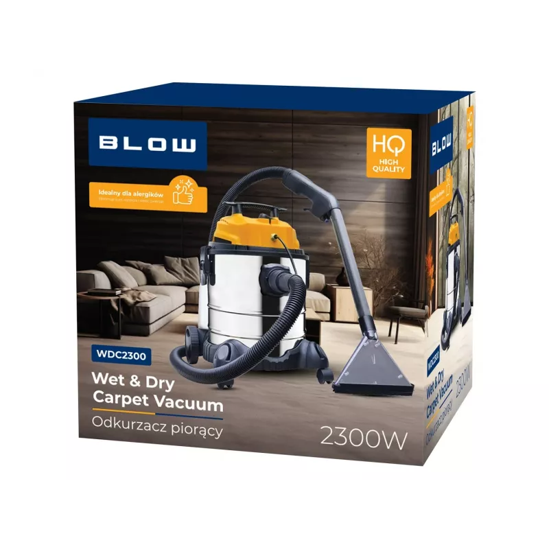Važiuojamasis plovimo dulkių siurblys BLOW WDC2300 — nešvaraus vandens bakas 25 L, švaraus vandens bakas 4,5 L, 1,5 m žarna, 6 m laidas, 7,35 kg