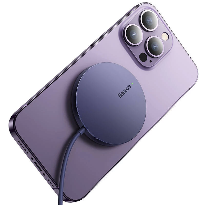 Belaidis įkroviklis Baseus Simple Mini3 15W USB-C, violetinis — kompaktiškas Qi įkrovimo pagrindas