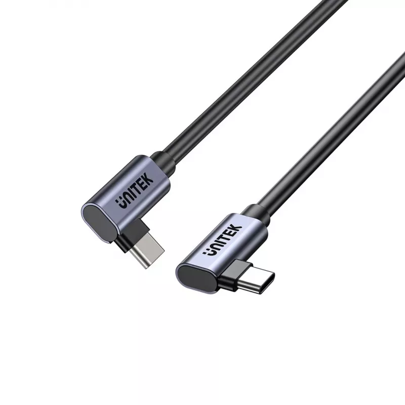USB-C laidas Unitek C14147ABK01-1M, 1 m, 90° kampuoti jungtys, USB PD 3.0 100W, duomenys 480 Mbps, juoda