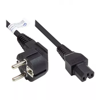 Netzkabel Schutzkontakt-Stecker Typ E+F (CEE 7/7, gewinkelt) an C15 Warmgerätebuchse (gerade), schwarz, 1,00 mm², 1,8 m, Good Connections® (P0150-S018