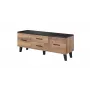 TV staliukas Cama Meble LOTTA 140 cm — wotan ąžuolo rėmas, juoda medžio drožlių plokštės viršus, 1400×400×530 mm