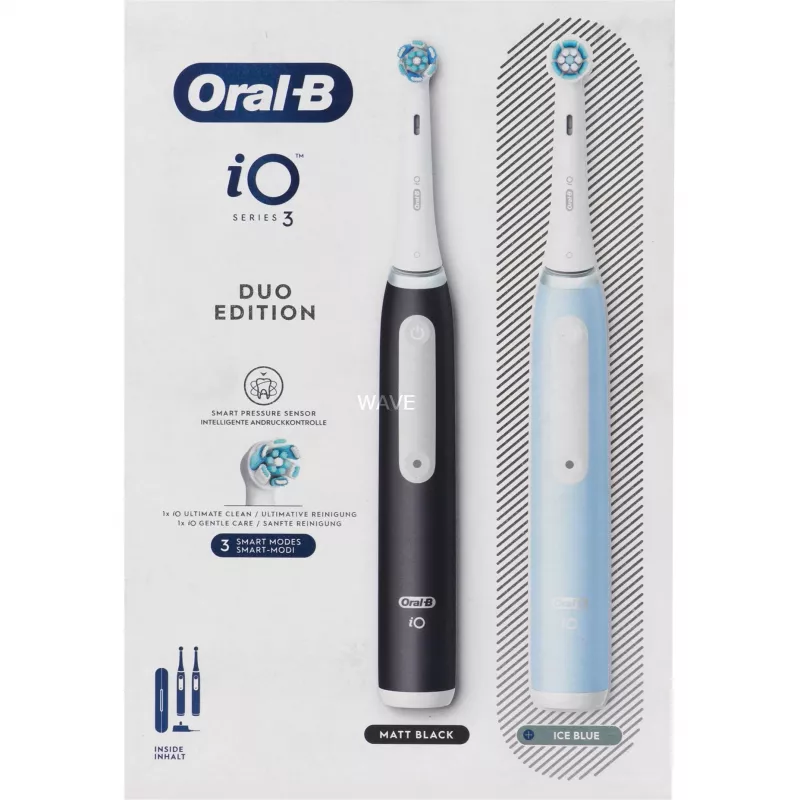 Elektrinis dantų šepetėlis BRAUN Oral-B iO Series 3N — juoda/mėlyna, 2 rankenėlės