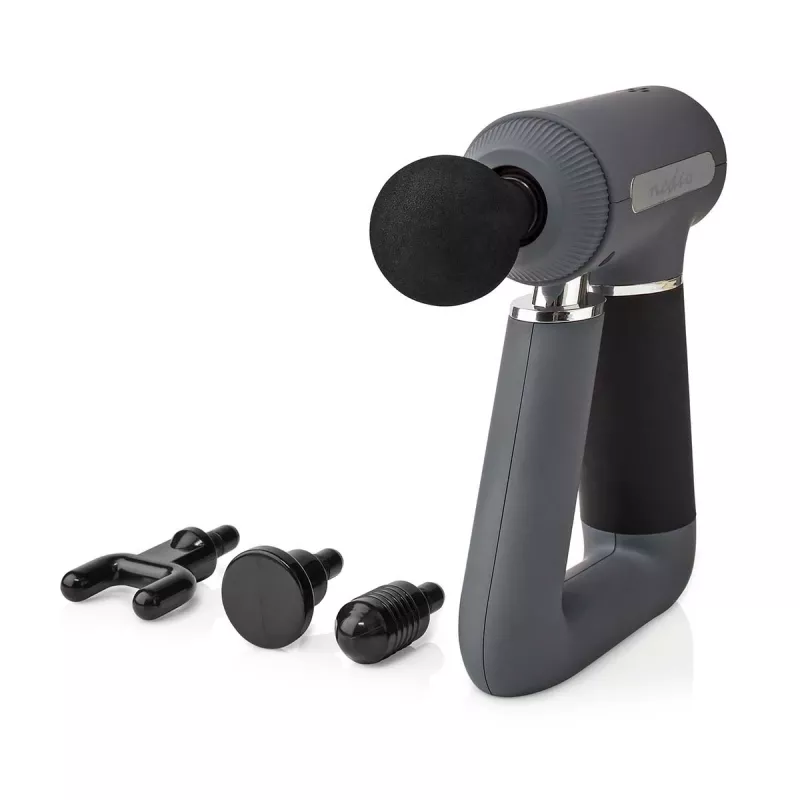 Nedis Sports Massage Gun, 6-Speed with 4 Attachments, Brushless Motor for Muscle Recovery & Relaxation, Triangular Handle, Rechargeable - Pilka