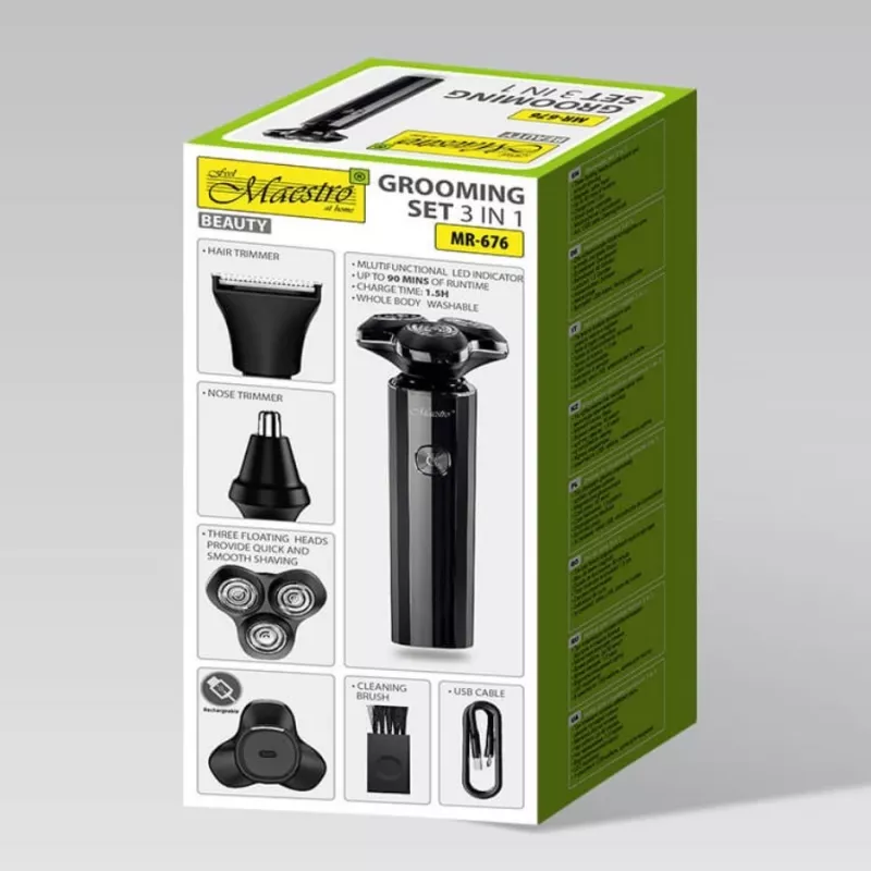 Skutimosi rinkinys Maestro MR-676 3-in-1 USB įkraunamas kompaktiško dizaino