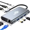 HUB 8in1 adapteris USB C HDMI x2 USB VGA RJ45 PD