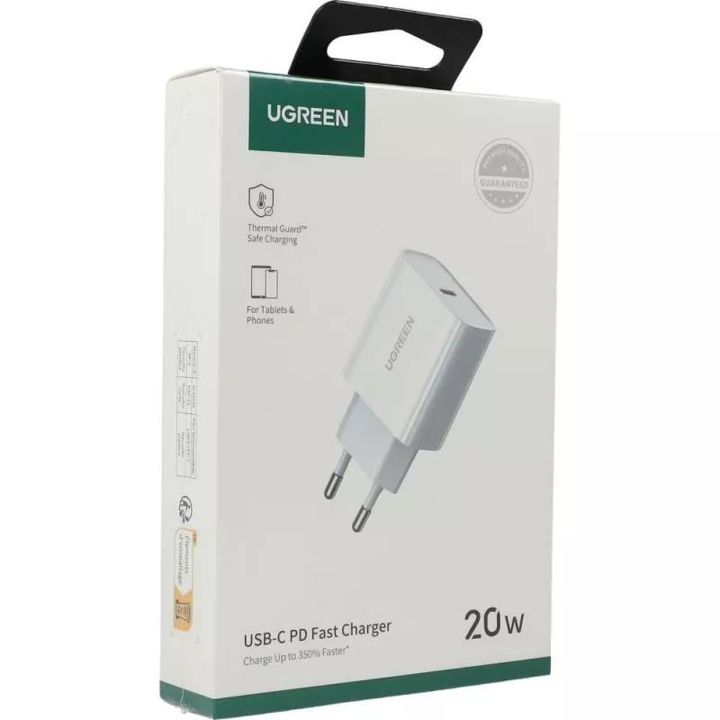 “Ugreen” USB maitinimo tiekimas 3.0, greitas įkrovimas 4.0+, 20 W, 3 A tinklo įkroviklis (baltas)