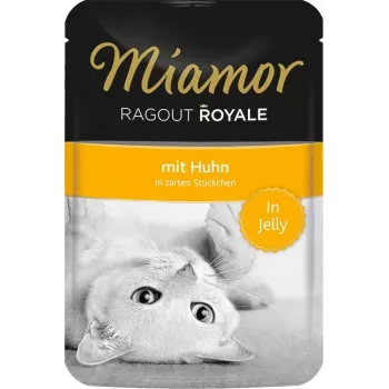 Šlapias kačių maistas Miamor Ragout Royale želė 100 g — vištiena, suaugusioms katėms, pakelis