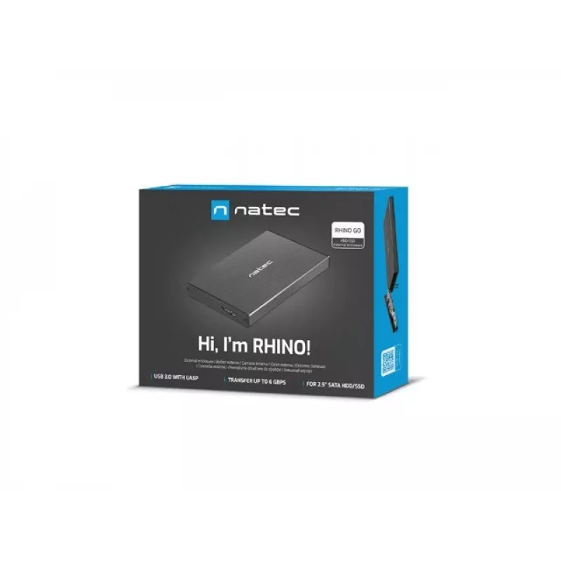 NATEC RHINO GO korpusas USB 3.0 2,5 inch SATA HDD/SSD, juodas aliuminis