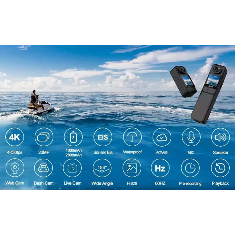 Veiksmo kamera SJCam C300 4K 30 kadrų per sekundę, kompaktiška vandeniui atspari konstrukcija