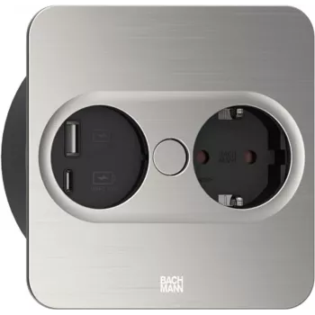 Kištukinis lizdas Tipas F + USB A + USB C Bachmann 946.005 Nerūdijantis plienas
