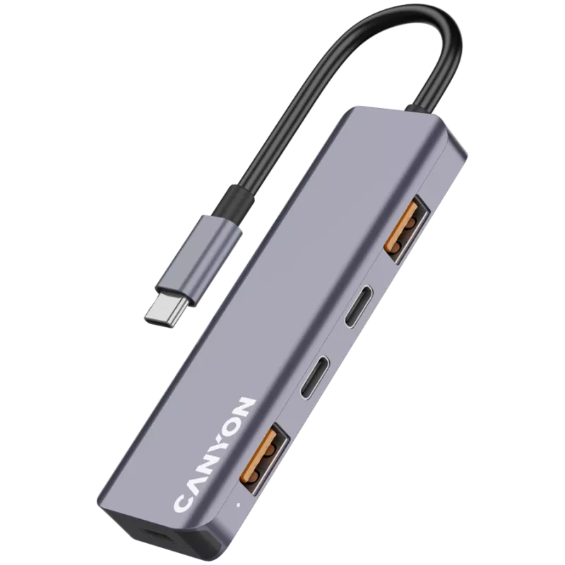Canyon DS-18 - USB-C Hub - 5 ports - 1x USB-C 5V DC charging - 2x USB-C - 10Gbps - 2xUSB 3.2 p