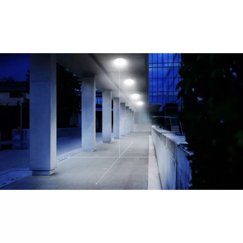 Lubinis šviestuvas Steinel DL Vario Quattro PRO S — apvalus LED šviestuvas 14 W, baltas, 310×69 mm, integruotas judesio jutiklis