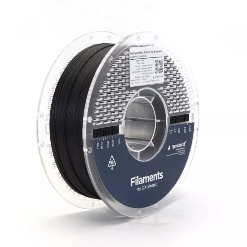 3D spausdinimo siūlas Gembird PLA 1.75 mm Juodas 1 kg ritė