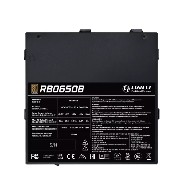 Maitinimo blokas Lian Li RB0650B.B 650 W ATX 24 kaiščių, 80 PLUS Bronze, 135 mm ventiliatorius, juodas
