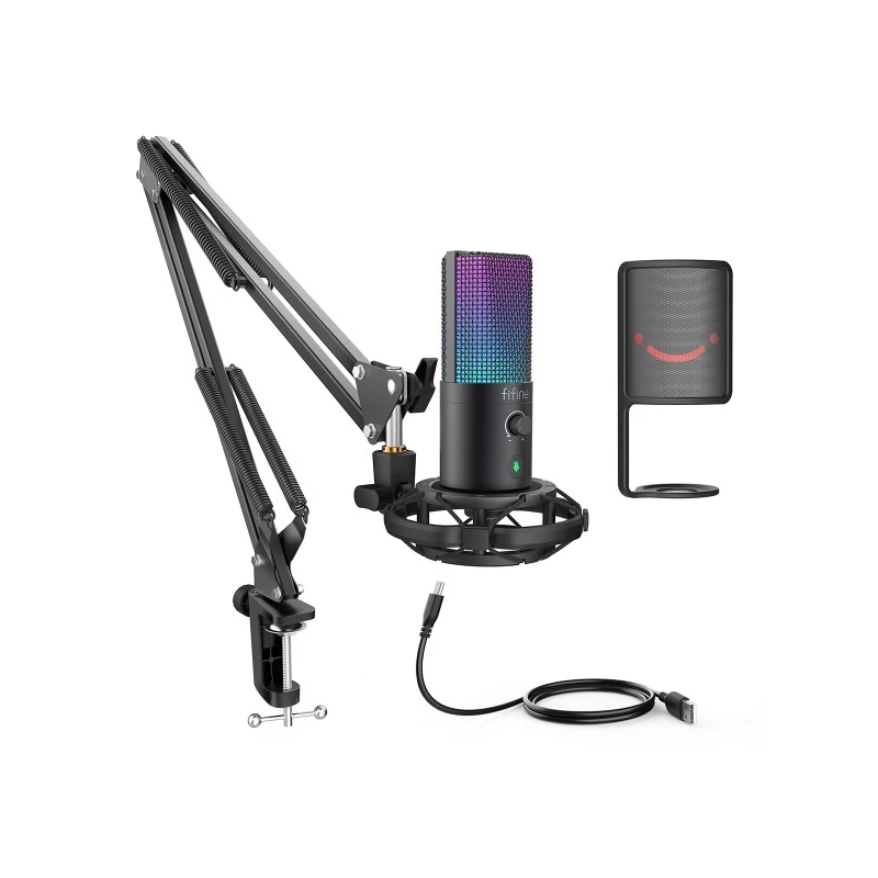 FIFINE T669 PRO3 laidinis mikrofonas su RGB apšvietimu ir stovu | USB