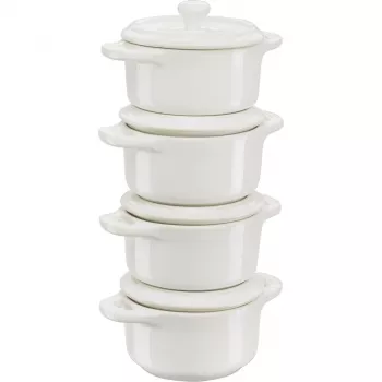 Staub Mini Cocotte rinkinys 4 dalių apvalus, keramika, dramblio kaulo baltumo (1009383)