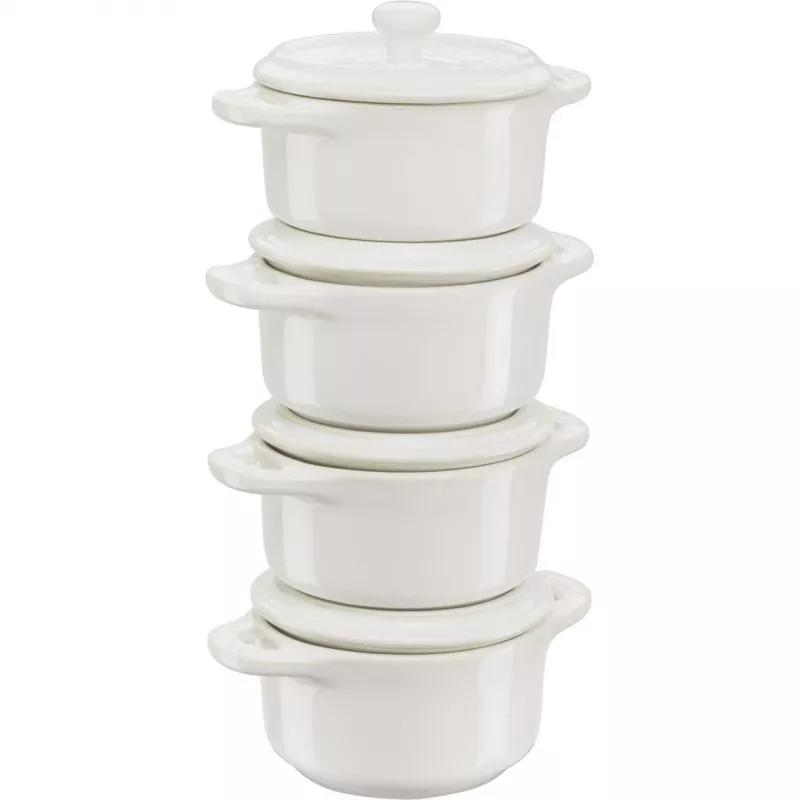 Staub Mini Cocotte rinkinys 4 dalių apvalus, keramika, dramblio kaulo baltumo (1009383)