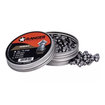 Šratukai RANGER PRORO 5,5 mm, diabolo formos, sidabriniai, 250 vnt., aliuminio dozatorius