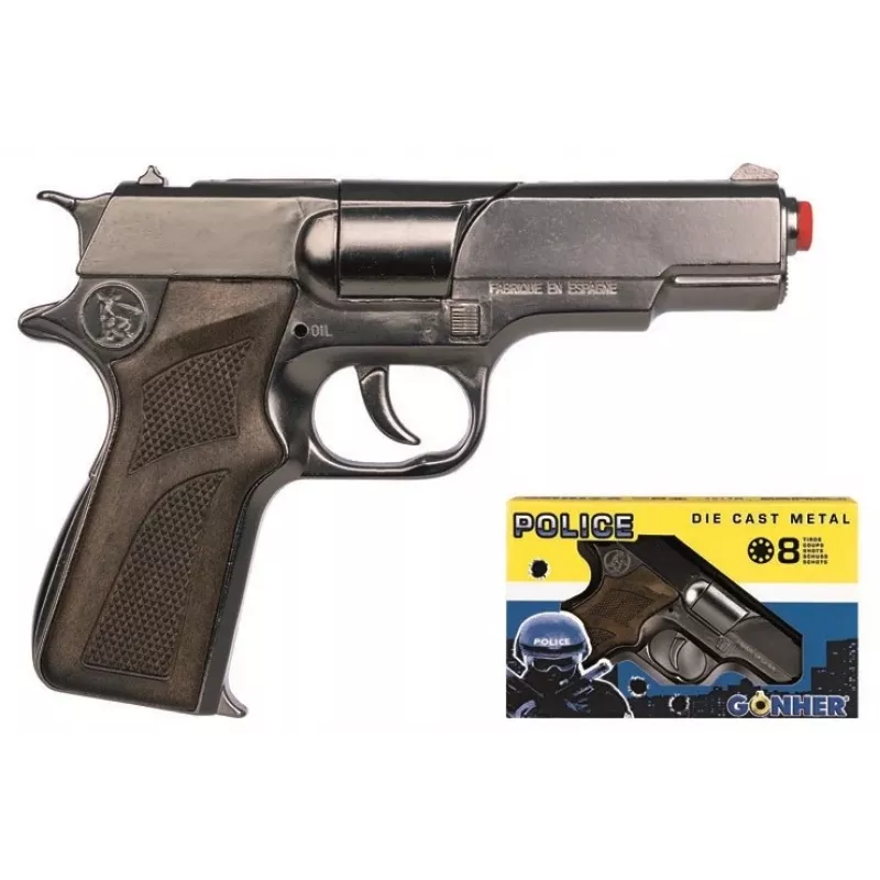 Metalinis policijos pistoletas Pulio GONHER 125/0 155125/0 — metalinis žaislinis pistoletas, modelis 125/0