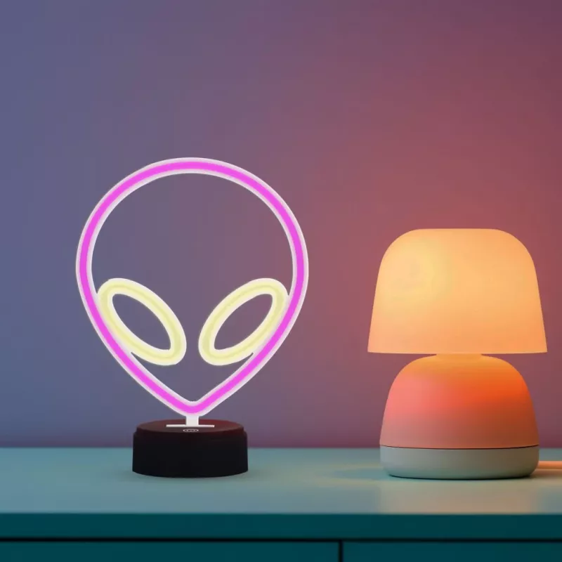Stalinė lempa MANTA SNL86PK Style Neon Lights UFO Pink – dekoratyvinė neoninio stiliaus rožinė lempa