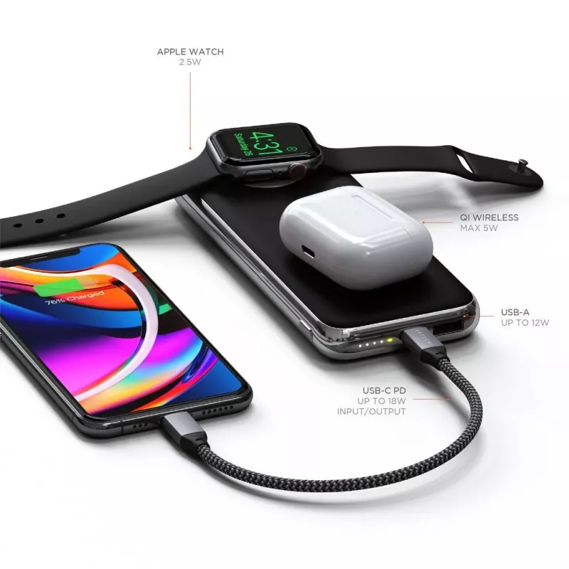 Belkin QUATRO 10000 mAh belaidžio įkrovimo išorinė baterija, juoda, sidabrinė