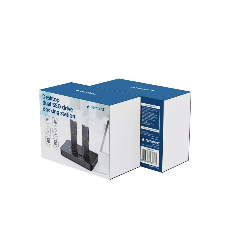 GEMBIRD stalinė dviejų diskų USB Type-C M.2 NVMe ir SATA SSD prijungimo stotelė DD2-U3M2, palaiko M.2 2242, 20 Gbit/s, RTL9210B