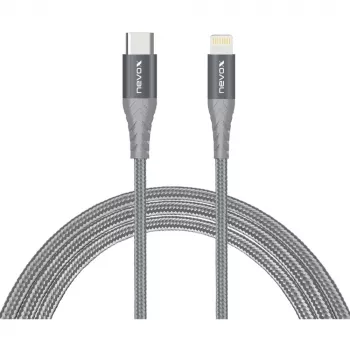 USB 2.0 adapterio laidas, USB-C kištukas > Lightning kištukas (sidabrinė/pilka, 1 metras, PD, aptrauktas)