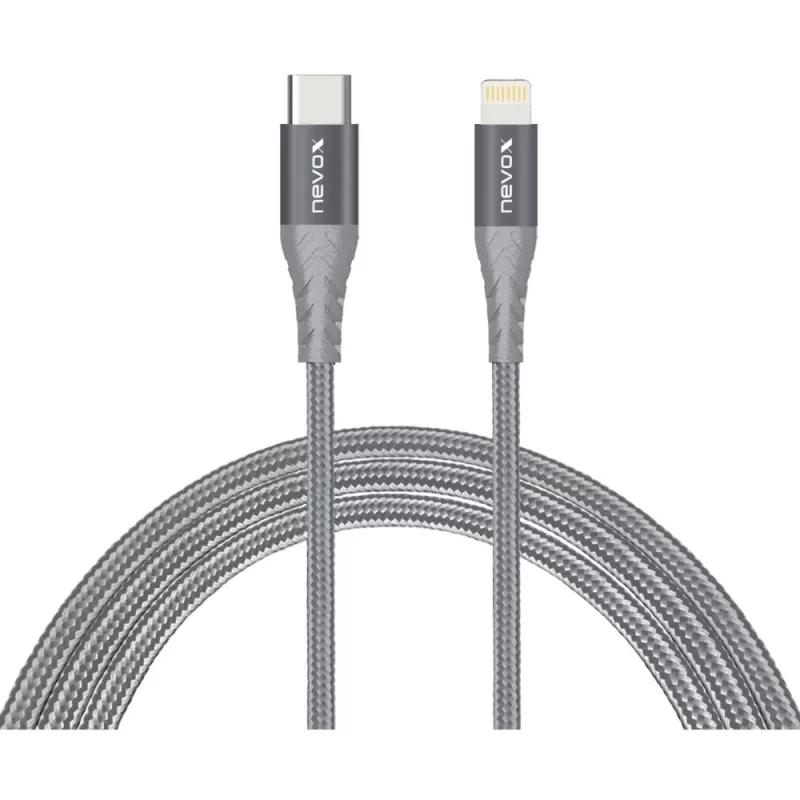 USB 2.0 adapterio laidas, USB-C kištukas > Lightning kištukas (sidabrinė/pilka, 1 metras, PD, aptrauktas)