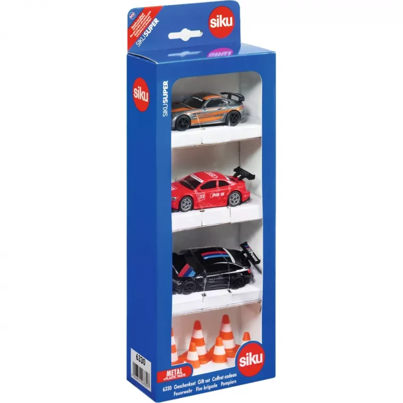 Siku dovanų rinkinys lenktynės, transporto priemonės ir trasos rinkinys, 3 m., plastikas, metalas, įvairiaspalvis