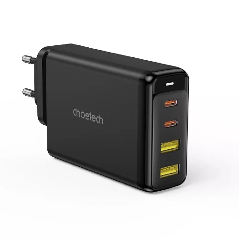 CHOETECH GaN 140W 4 prievadų įkroviklis — 2x USB‑C, 2x USB, juodas (PD6005)