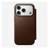 Odinis aplanko tipo telefono dėklas Nomad Modern Leather Folio, skirtas iPhone 17 Pro — rudas, tinka 6,3 colio (16 cm) ekranui, 4 kortelių kišenės