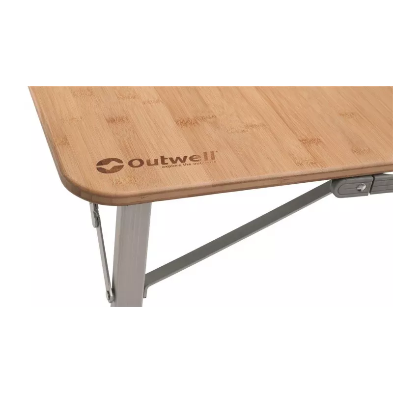Outwell Custer L Brown stovyklavimo stalas — Bambuko viršus, Aliuminio rėmas, 700×1200 mm, 11,5 kg
