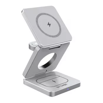 Belaidis įkroviklis BlitzWolf BW-IW30 3-in-1 greitojo įkrovimo stotelė, skirta iPhone ir Samsung, belaidis 3 įrenginių įkrovimas