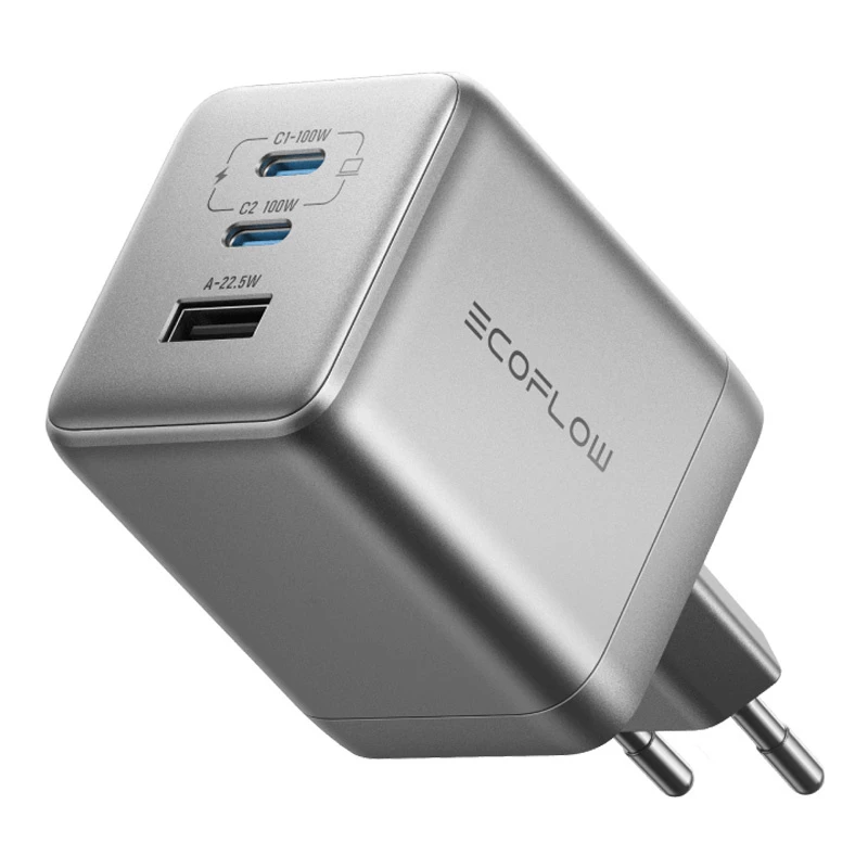 Įkroviklis EcoFlow Rapid Pro 100W GaN USB-C 3 prievadų — 100 W galia, kompaktiškas dizainas