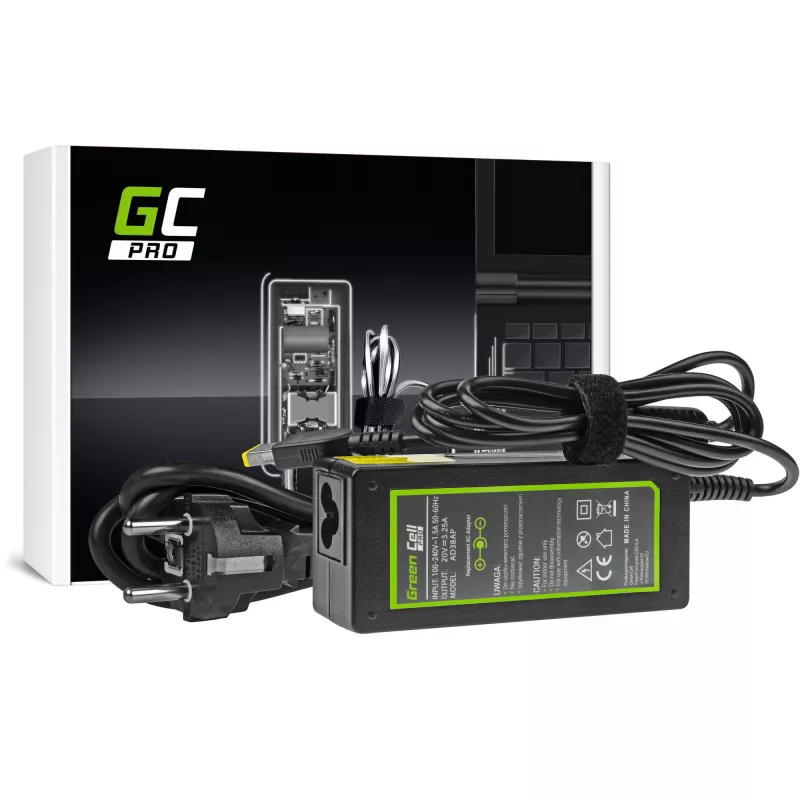 Maitinimo adapteris Green Cell AD38AP 65W, skirtas Lenovo nešiojamiesiems kompiuteriams, 20V 3,25A, 1,2 m laidas, juodas