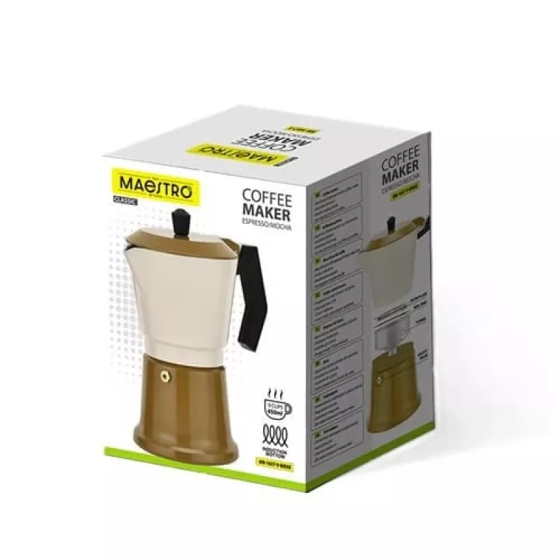 Moka puodas Maestro MR-1657-9-BEIGE aliumininis viryklės kavos virimo aparatas, 9 puodelių talpa
