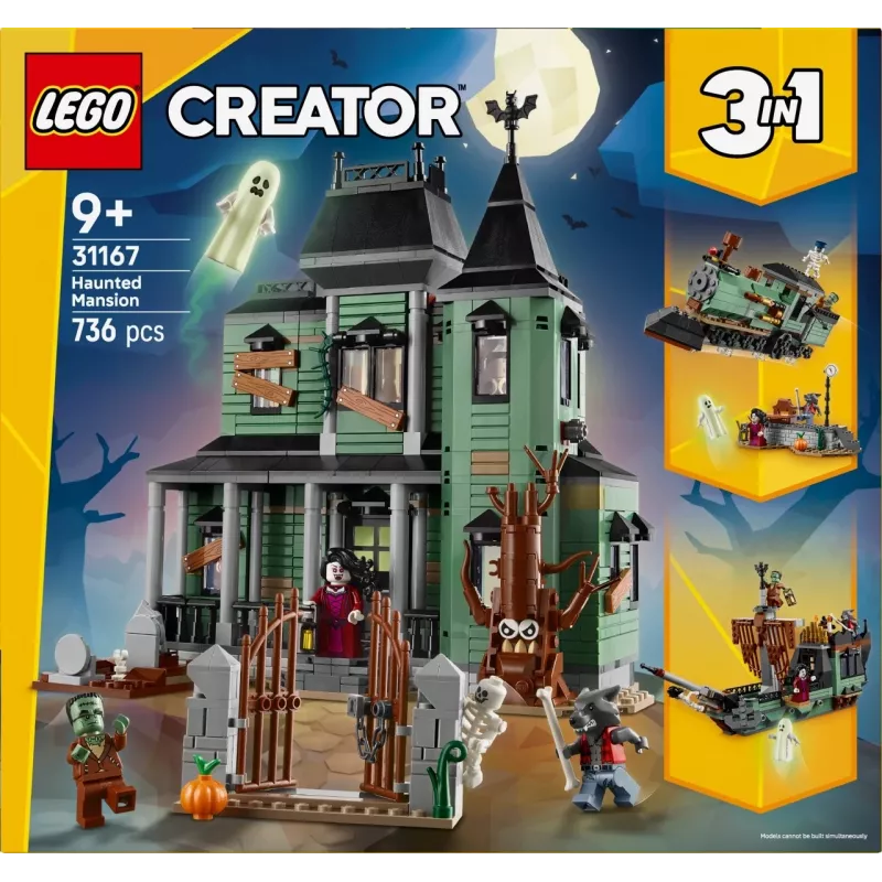 Konstruktorius LEGO Creator 3-in-1 Haunted House model 31167 — 736 detalės, 3 statiniai, 5 minifigūrėlės