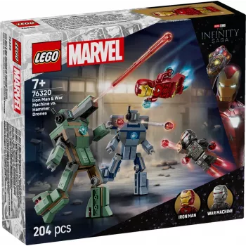 Konstravimo žaislas LEGO Marvel Super Heroes Geležinis žmogus ir War Machine rinkinys 76320, 204 dalys, 2 minifigūrėlės, 100 mm aukštis