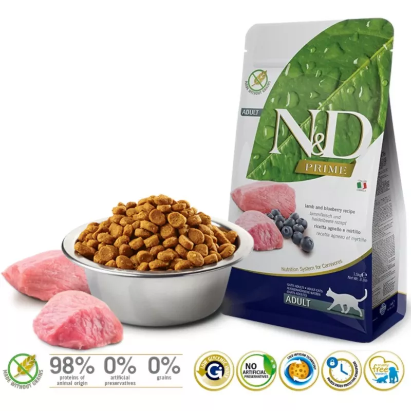FARMINA N&D Prime Lamb & Blueberry - sausas kačių maistas - 1,5 kg
