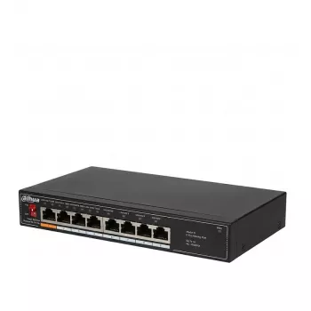 Dahua Technology PoE DH-SF1008L Nevaldomas Fast Ethernet (10/100) maitinimo per eternetą (PoE) stalinių kompiuterių jungiklis, šviesiai pilkas