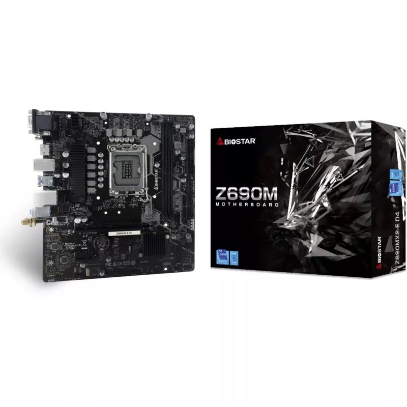 BIOSTAR Z690MX2-E D4 pagrindinė plokštė, micro ATX, Intel Z690, LGA 1700, DDR4, 2x DIMM, 64GB, 2.5Gb LAN, 4x SATA III, 1x M.2