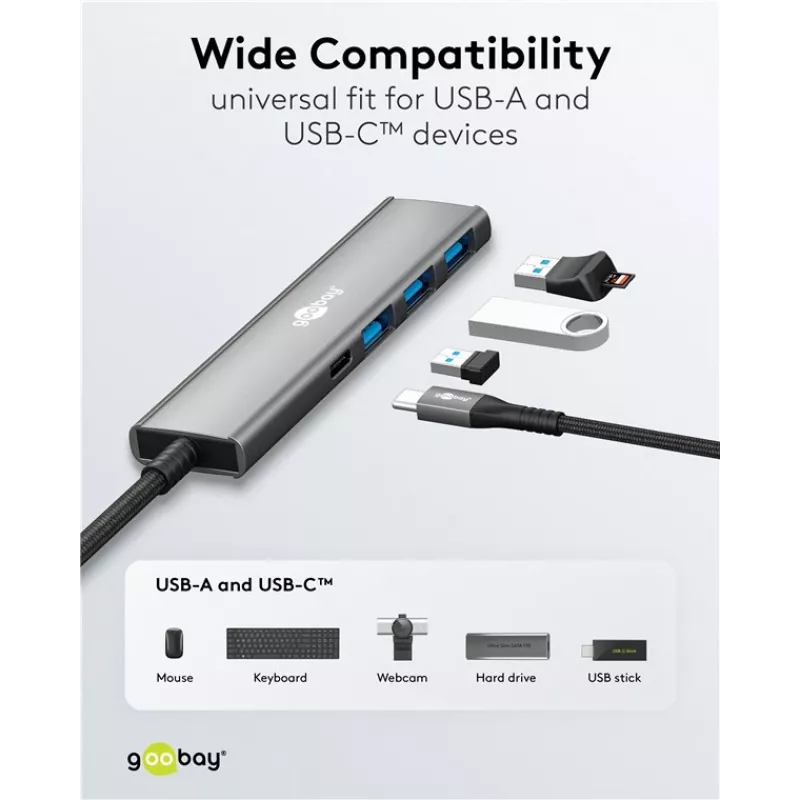 Goobay Slim 4-Port USB-Hub USB-C / USB-A 5 Gbit/s - Plug> 1x (76562)