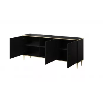 GLAMOUR komoda 180x40x75,5 cm, juoda matinė + auksas